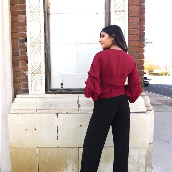 Burgundy Long Sleeve Wrap Top size Medium - Picture 4 of 5